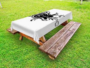 ABAKUHAUS Chitarra Tovaglia da Esterno, Fiorisce Elettrica e Voce, Tovaglia da Picnic Lavabile Decorativa, 145 cm x 265 cm, Charcoal Grey And White