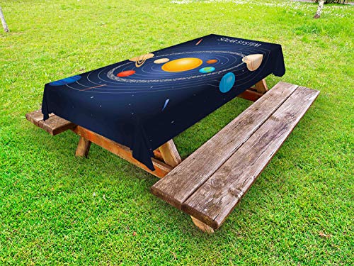 ABAKUHAUS Astronomia Tovaglia da Esterno, Schema Cartoon Celestial, Tovaglia da Picnic Lavabile Decorativa, 145 cm x 210 cm, Multicolore