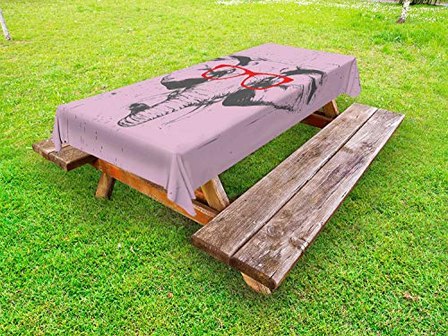 ABAKUHAUS Fricchettone Tovaglia da Esterno, Elefante con vetri Divertenti, Tovaglia da Picnic Lavabile Decorativa, 145 cm x 265 cm, Rosa Pallido Charcoal Grey