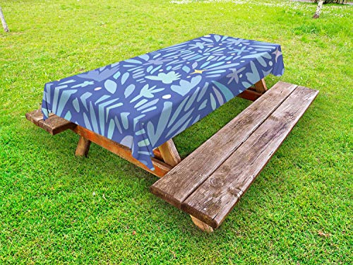ABAKUHAUS Foglia Tovaglia da Esterno, Piante Pastello Cartoon Art, Tovaglia da Picnic Lavabile Decorativa, 145 cm x 265 cm, Lavanda Blu e Multicolor