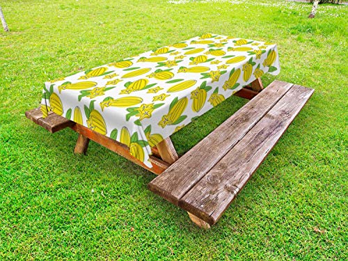 ABAKUHAUS Hawaii Tovaglia da Esterno, Carambola Stella Frutta Esotica, Tovaglia da Picnic Lavabile Decorativa, 145 cm x 210 cm, Giallo Lime Green