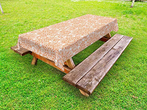 ABAKUHAUS Astratto Tovaglia da Esterno, Monotone Meches Cuori, Tovaglia da Picnic Lavabile Decorativa, 145 cm x 305 cm, Burnt Orange e Bianco