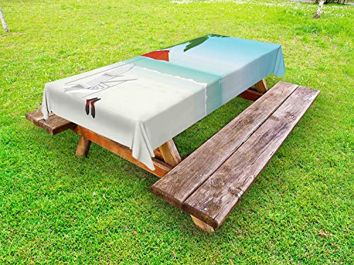 ABAKUHAUS Natura Scena Tovaglia da Esterno, Graphic Beach Freddo, Tovaglia da Picnic Lavabile Decorativa, 145 cm x 265 cm, Pale Blue e Multicolore