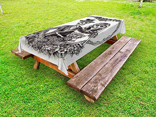 ABAKUHAUS Scheletro Tovaglia da Esterno, Spooky San Valentino Matrimonio, Tovaglia da Picnic Lavabile Decorativa, 145 cm x 210 cm, Coconut Scuro Taupe Grey