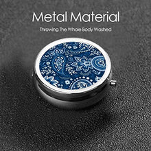 Blue Soma Paisley - Contenitore rotondo per pillole a 3 scomparti, in metallo, per medicina e vitamina