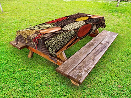 ABAKUHAUS Spezia Tovaglia da Esterno, Vista dall'alto di Erbe Sapori, Tovaglia da Picnic Lavabile Decorativa, 145 cm x 265 cm, Multicolore