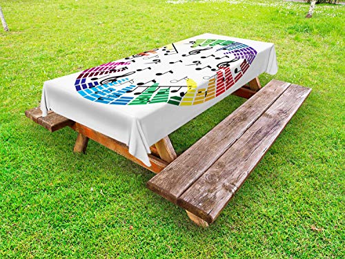 ABAKUHAUS Nota Musicale Tovaglia da Esterno, Colorful Layout Rotonda, Tovaglia da Picnic Lavabile Decorativa, 145 cm x 305 cm, Charcoal Grigio Multicolore