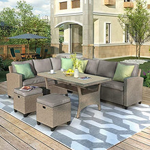 Ristorante 5 Pezzi Patio Set 4 A 8, PE Mezzo Alimentazione Per Esterni Vimini Set Di Conversazione Con Conversazione Con Tavolo Pranzo Rattan Con Tavolo Pranzo Ottomano, Con Cuscini E 3 Cuscini Bonus