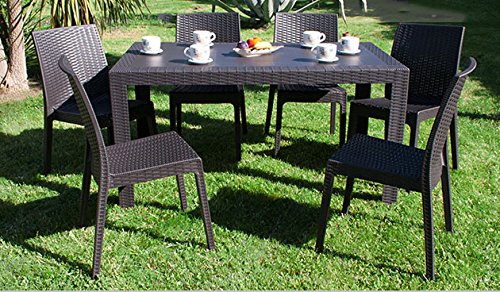 DIMAPLAST Set Garden Tavolo e 6 Sedie da Giardino Antracite