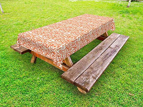 ABAKUHAUS Tribal Tovaglia da Esterno, Estratto Quirky Vibes Tribal, Tovaglia da Picnic Lavabile Decorativa, 145 cm x 305 cm, Terra di Siena bruciata Ivory