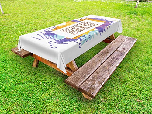 ABAKUHAUS Detto Tovaglia da Esterno, Goditi Le Piccole Cose, Tovaglia da Picnic Lavabile Decorativa, 145 cm x 210 cm, Blue Violet Marigold