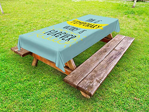 ABAKUHAUS Motivazione Tovaglia da Esterno, La Vittoria è Sempre Testo, Tovaglia da Picnic Lavabile Decorativa, 145 cm x 305 cm, Seafoam Giallo