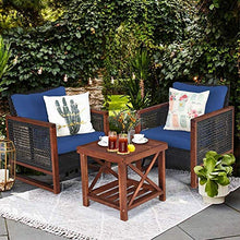 YRRA 3 Pezzi Patio mobili in Vimini Set di sofà all'aperto in Rattan Set W/Cuscino Lavabile e tavolino da caffè Acacia Conversazione con Conversazione Bistro Set per Giardino (Beige)-Blu