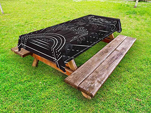 ABAKUHAUS Detto Tovaglia da Esterno, Outline Texting Wise Frase, Tovaglia da Picnic Lavabile Decorativa, 145 cm x 265 cm, Dark Grey Dark Blue Grey