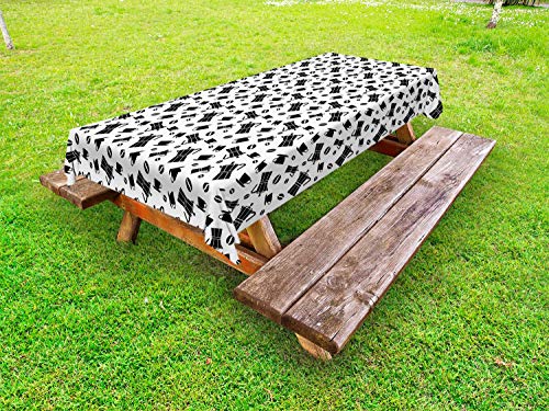 ABAKUHAUS Italia Tovaglia da Esterno, Macchine da caffè Fagioli Coppe, Tovaglia da Picnic Lavabile Decorativa, 145 cm x 210 cm, Bianco e Charcoal Grey