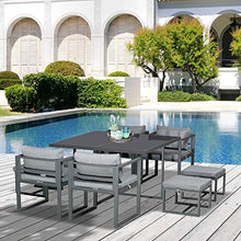 giordano shop Set Tavolo con 4 Sedie e 4 Sgabelli da Giardino in Alluminio Grigio