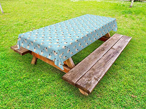 ABAKUHAUS Amante dei Cani Tovaglia da Esterno, Playful Puppy Cartoon, Tovaglia da Picnic Lavabile Decorativa, 145 cm x 305 cm, Pale Blue Redwood
