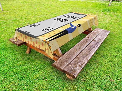 ABAKUHAUS Festa del papà Tovaglia da Esterno, I Love Dad Parole Phone, Tovaglia da Picnic Lavabile Decorativa, 145 cm x 210 cm, Multicolore