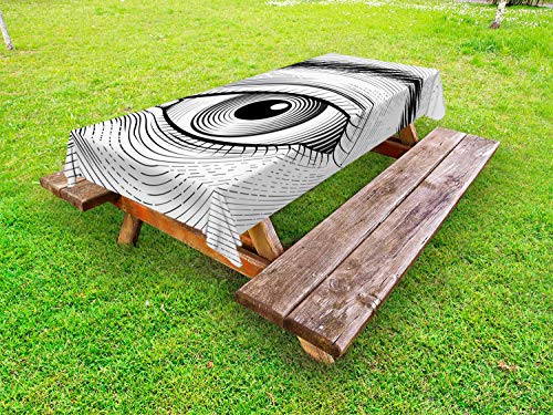 ABAKUHAUS Sopracciglio Tovaglia da Esterno, Macro Schema di Esseri Umani Eye, Tovaglia da Picnic Lavabile Decorativa, 145 cm x 210 cm, Charcoal Grey Bianco