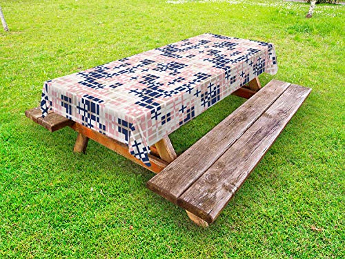ABAKUHAUS Blush Pink Tovaglia da Esterno, Inoltre Segni e Piazze, Tovaglia da Picnic Lavabile Decorativa, 145 cm x 265 cm, Blush Tan e Dark Blue