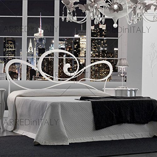Letto Matrimoniale in Ferro Colore Bianco con GIROLETTO PREDISPOSTO per Rete con Piedini 160 X 190 CM. Non Inclusa - Prodotto Made in Italy - ARR028