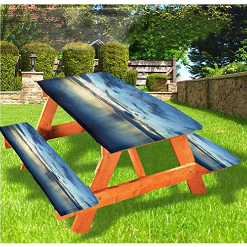 Tovaglia da tavolo e panchina blu, con bordo elastico, 60 x 72 cm, set da 3 pezzi per campeggio, sala da pranzo, all'aperto, parco, patio
