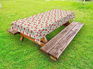 ABAKUHAUS Floreale Tovaglia da Esterno, Vertical Poppy Flower Strisce, Tovaglia da Picnic Lavabile Decorativa, 145 cm x 305 cm, Scuro Corallo Verde Oliva