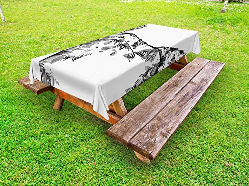 ABAKUHAUS Leone Tovaglia da Esterno, Animal sulla scogliera Alta Sketchy, Tovaglia da Picnic Lavabile Decorativa, 145 cm x 265 cm, Grigio Antracite