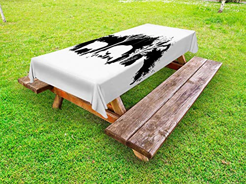 ABAKUHAUS Bufalo Tovaglia da Esterno, Bison Foresta Disegno, Tovaglia da Picnic Lavabile Decorativa, 145 cm x 210 cm, Charcoal Grey Bianco