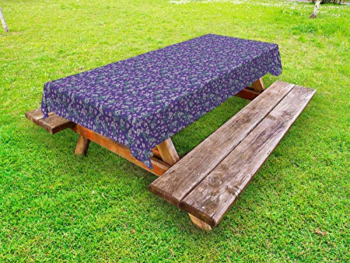 ABAKUHAUS Primavera Tovaglia da Esterno, Flora Garden, Tovaglia da Picnic Lavabile Decorativa, 145 cm x 305 cm, Quarzo Purpleblue