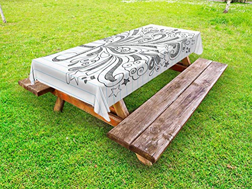 ABAKUHAUS Nota Musicale Tovaglia da Esterno, Doodles imprecisi del taccuino, Tovaglia da Picnic Lavabile Decorativa, 145 cm x 265 cm, Charcoal Grey Bianco
