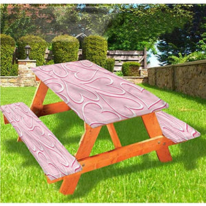 LEWIS FRANKLIN Tenda da doccia con cuori e tavolo da picnic e panchina, tovaglia a quadri, colore morbido, bordo elastico, 60 x 72 cm, set da 3 pezzi per tavolo pieghevole