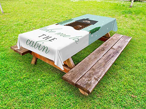 ABAKUHAUS Log Cabin Tovaglia da Esterno, Biglietto di Auguri con Lodge, Tovaglia da Picnic Lavabile Decorativa, 145 cm x 210 cm, Pallido Seafoam Multicolor