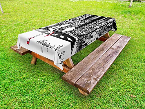 ABAKUHAUS New York Tovaglia da Esterno, Lady Passing Affollato Città, Tovaglia da Picnic Lavabile Decorativa, 145 cm x 265 cm, Dark Pink Charcoal Grey