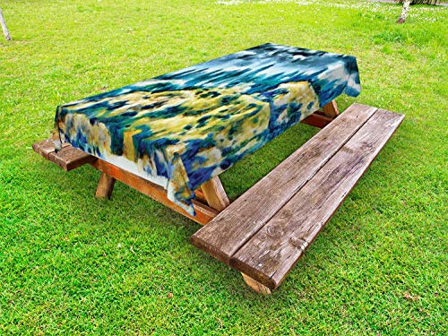 ABAKUHAUS Impressionista Tovaglia da Esterno, Foresta Montagna, Tovaglia da Picnic Lavabile Decorativa, 145 cm x 210 cm, Dark Blue Mar Giallo