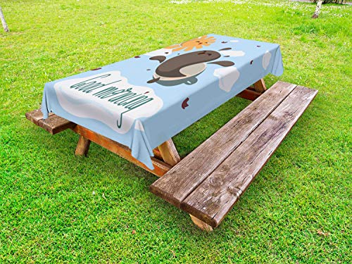 ABAKUHAUS Detto Tovaglia da Esterno, Divertente caffè e Sun, Tovaglia da Picnic Lavabile Decorativa, 145 cm x 305 cm, Pale Blue Multicolor