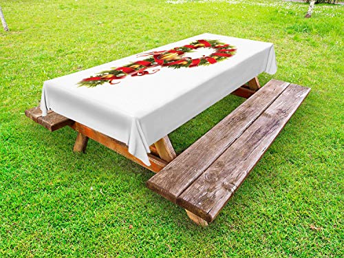 ABAKUHAUS Christmas Alphabet Tovaglia da Esterno, P Lettera Art, Tovaglia da Picnic Lavabile Decorativa, 145 cm x 305 cm, Pearl e Verde Oliva