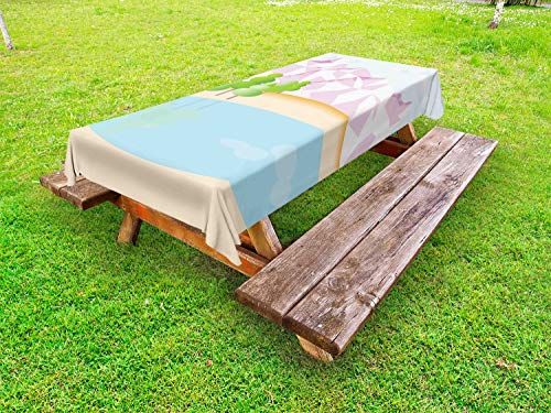 ABAKUHAUS Estratto Surreale Tovaglia da Esterno, Poligonale Mountain, Tovaglia da Picnic Lavabile Decorativa, 145 cm x 265 cm, Multicolore