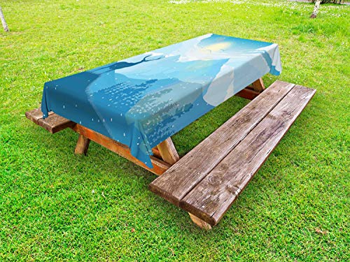 ABAKUHAUS Caccia dei Cervi Tovaglia da Esterno, Montagna Fauna Alba, Tovaglia da Picnic Lavabile Decorativa, 145 cm x 305 cm, Crema Blue Sea