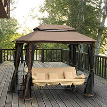 Outsunny Dondolo 3 Posti da Giardino Convertibile in Lettino con Gazebo, con Zanzariera e Cuscini, 257x175x240cm Beige