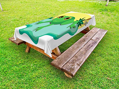 ABAKUHAUS Rane Tovaglia da Esterno, Animali e Farfalla sul Pond, Tovaglia da Picnic Lavabile Decorativa, 145 cm x 305 cm, Multicolore