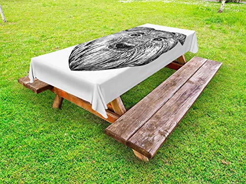ABAKUHAUS Carbone Tovaglia da Esterno, Collie Scozzese Shepherd, Tovaglia da Picnic Lavabile Decorativa, 145 cm x 305 cm, Charcoal Grey And White