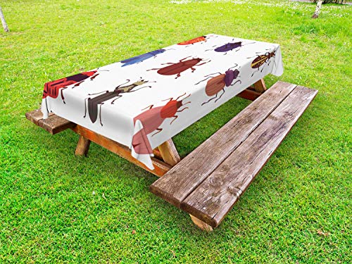 ABAKUHAUS Insetti Tovaglia da Esterno, Varie Specie strisciante, Tovaglia da Picnic Lavabile Decorativa, 145 cm x 265 cm, Multicolore