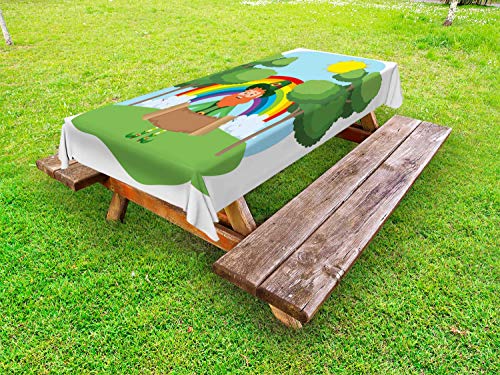 ABAKUHAUS Fata Tovaglia da Esterno, Irish in Forest Arcobaleno, Tovaglia da Picnic Lavabile Decorativa, 145 cm x 305 cm, Multicolore