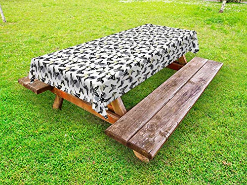 ABAKUHAUS Insetti Tovaglia da Esterno, Vari Farfalle, Tovaglia da Picnic Lavabile Decorativa, 145 cm x 305 cm, Bianco e Multicolore