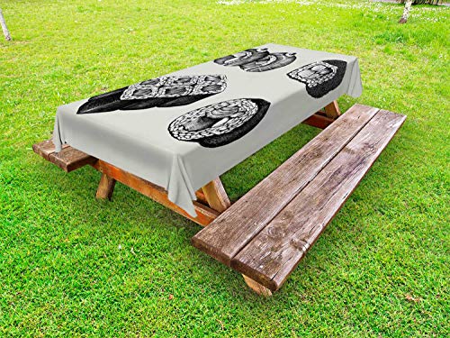 ABAKUHAUS Grigio Antracite Tovaglia da Esterno, Articoli Sushi Giapponesi, Tovaglia da Picnic Lavabile Decorativa, 145 cm x 305 cm, Bianco e Pale Taupe