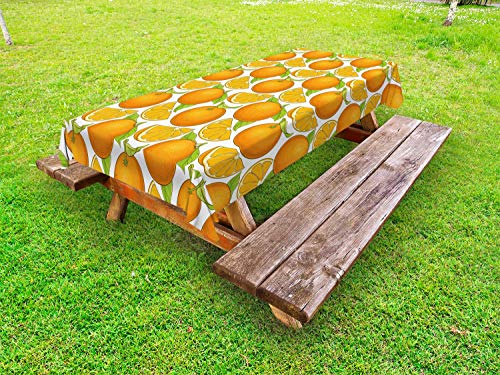 ABAKUHAUS Estate Arancione Tovaglia da Esterno, Fresh Juicy Frutta, Tovaglia da Picnic Lavabile Decorativa, 145 cm x 210 cm, Bianco Arancione