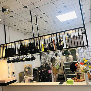 HLL Wine Rack, Organizzare Cucina Ferro Art soffitto Wine Rack semplici industriali Ristoranti/Cucine/Bar attaccatura del supporto di Wine Glass solido rack di legno vino rosso con la luce,100x30