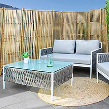 Meubletmoi - Tavolino da giardino in alluminio grigio, textilene intrecciato grigio e piano in vetro temperato da 8 mm, Jiji