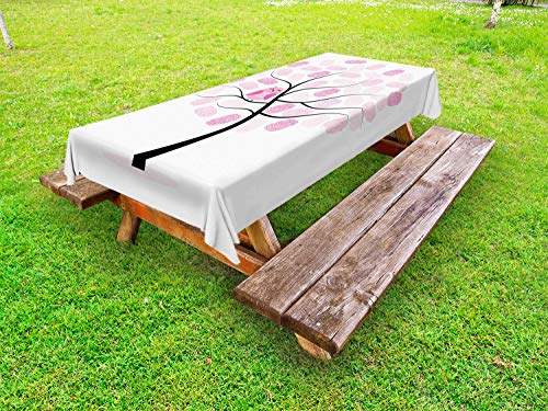 ABAKUHAUS Owl Stampa Tovaglia da Esterno, Albero con Impronte digitali, Tovaglia da Picnic Lavabile Decorativa, 145 cm x 265 cm, Rosa Bianco Charcoal Grey